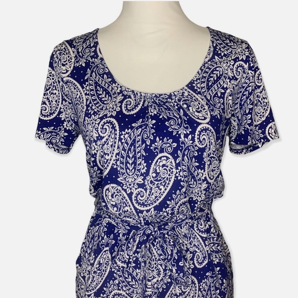 +FREE🎁 Boden Elspeth Jersey Dress Lapis Blue & White Mexican Paisley - size 12 - Picture 6 of 16